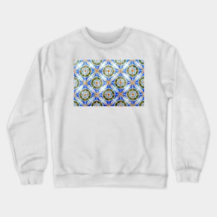 Portuguese azulejos. Orange stars with blue and white circles Crewneck Sweatshirt